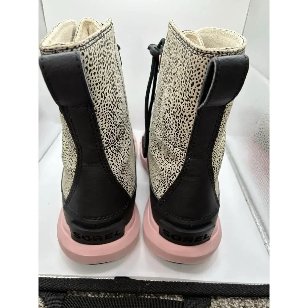 Sorel Explorer Lace Youth 6 Animal Print Waterproof Boots Womens 7.5 Pink Sole